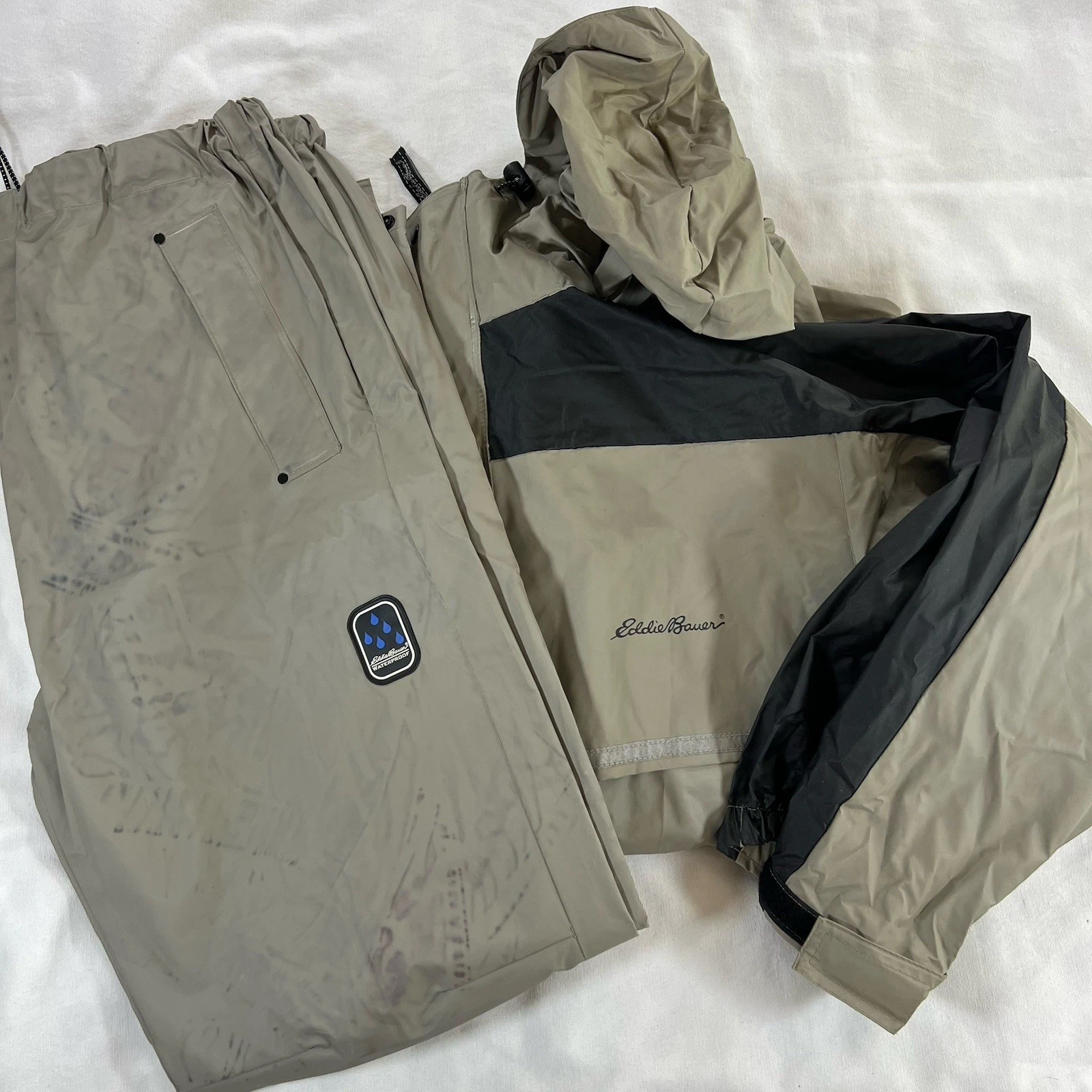 Eddie Bauer Waterproof Outfit Mens Size Medium Rain Jacket & Pants READ DESCRIP!