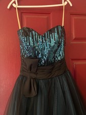 size 6 formal long dress women strapless. Royal blue, sequins, black overlay