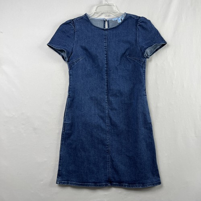 #ad Draper James Denim Dress size 4 Blue Short Puff Sleeve Cottage Core Shift $15.30