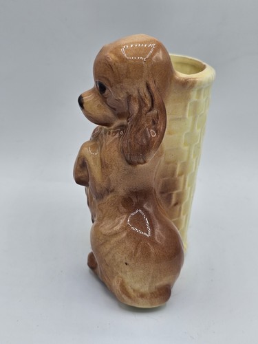 Vintage Royal Copley Pottery Planter Vase Cocker Spaniel Dog with Yellow Basket - Picture 2 of 6