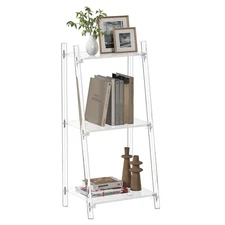 Small Acrylic Ladder Bookshelf, 3 Tier Clear Bookcase, Multipurpose Book Shel...