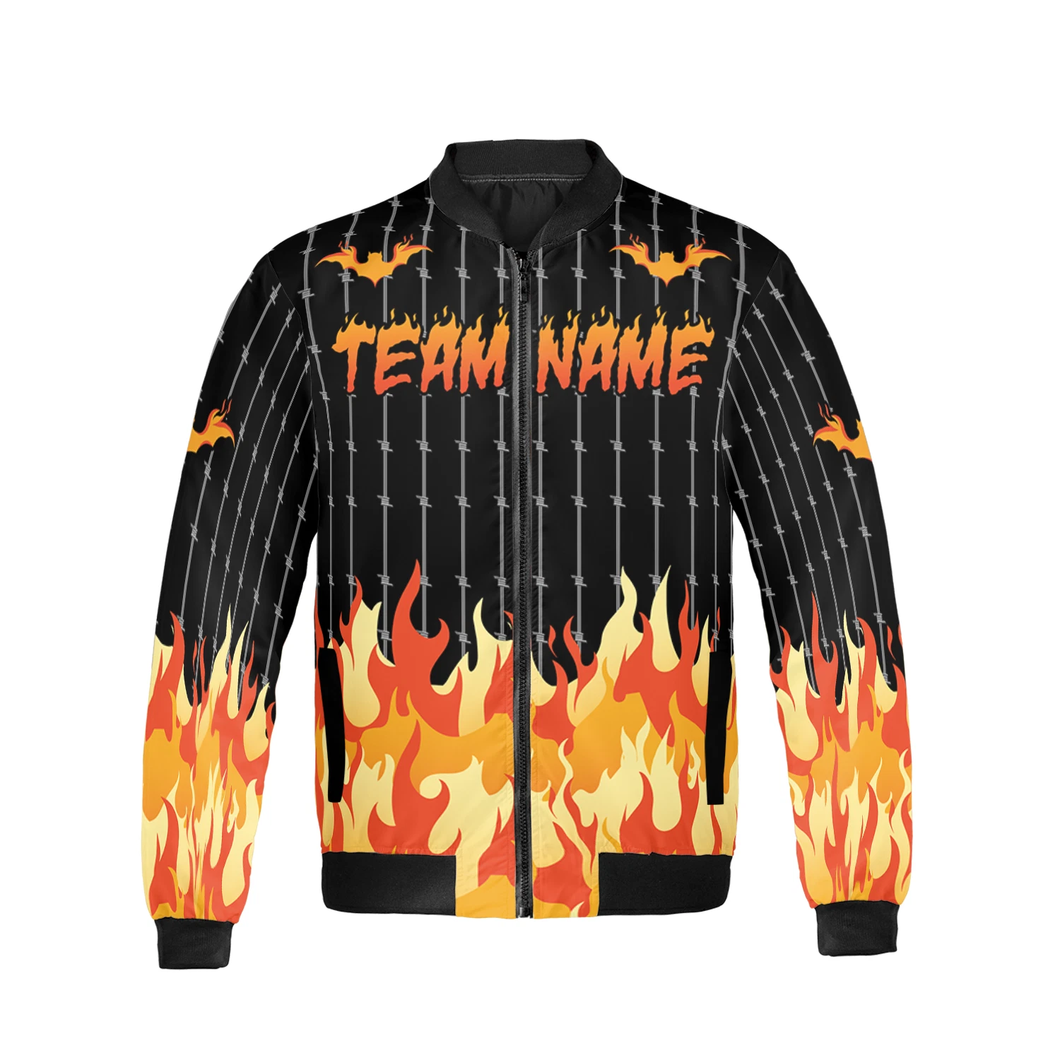 Personalized Halloween Flame Spooky Season Striped Bomber Jacket
