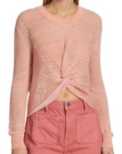 Veronica Beard Soren Twist Front Pointelle Sweater Medium Linen Dusty Pink New