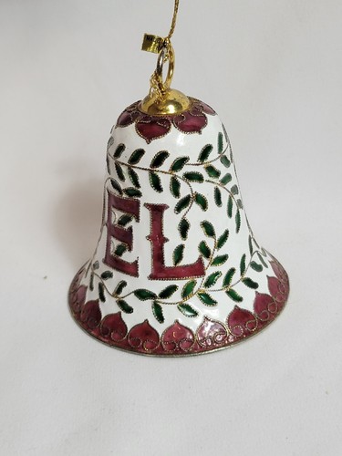 Cloisonne Vintage NOEL Weihnachtsglocke Baumschmuck emailliert Weihnachten Stechpalme - Bild 3 von 10