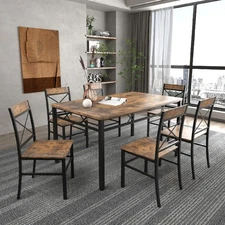 7 Piece Dining Table Set with Wood Kitchen Table & 6 Stools for Small Spaces