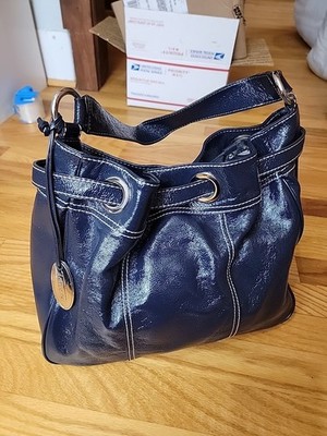 Talbots Purse Bucket Bag Shoulder Bag Navy Blue Leather