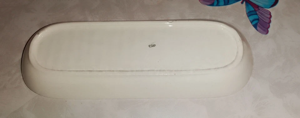Ancien Porte Savon En Faïence Motif Géométrique Bleu Carrés - Photo 4/4