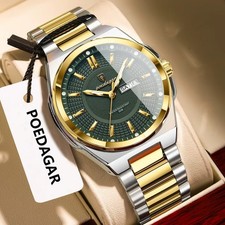 42MM POEDAGAR Quartz Men's Luxury Watch Stainless 30M Waterproof Luminous NEW