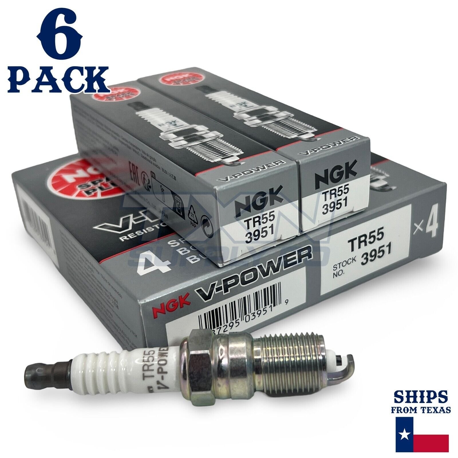 NGK 3951 TR55 V-Power Spark Plugs for T20EPR-U15 T16EPR-U15 SP446 SP400 - 6 Pack