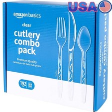 Clear Plastic Cutlery Set 192 pcs Disposable Forks Spoons Knives Strong Durable