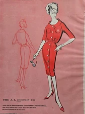 1959  Womens David Crystal dress J.L. Hudson Co. Vintage Fashion Art ad 