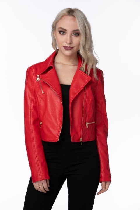 🔥 Bold, Chic, & Cruelty-Free — Red Vegan Leather Moto Jacket