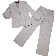 KASPER Light Pink Pant Suit Set Pin Stripe Bootcut Wide Leg Straight Womens 10