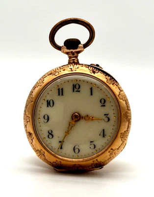 Taschenuhr 585 Gold Halbsavonette Handaufzug Vintage Antik Anhängeuhr / 20g - Bild 1 von 4