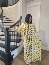 Luxury Organza Shirt Dress, African Maxi Shirt Dress, Collar Boubou Shirt Dress