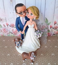 Wedding cake topper bride and groom with dogs, dogs figurine, dogs cake topper