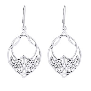 Authentic 14K White Gold Plated Sterling Silver Knot Oval Fish Hook Dangle Earrings