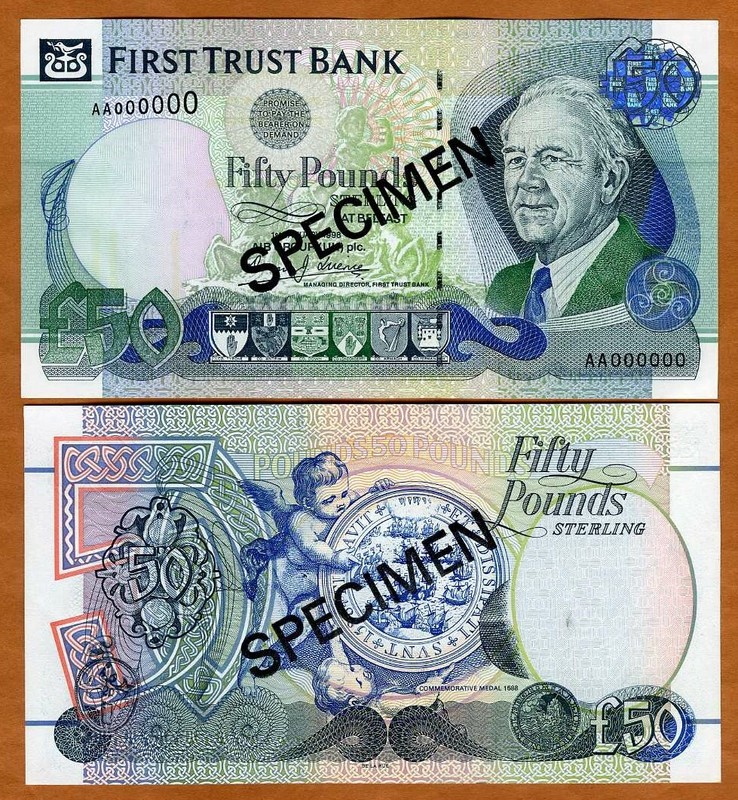 SPECIMEN Ireland Northern, First Trust bank, 50 pounds, 1998, P-138as, Gem UNC