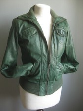 Helium Leather Jacket 8 Bottle Green Bomber Biker Short Cropped Relaxed Fit