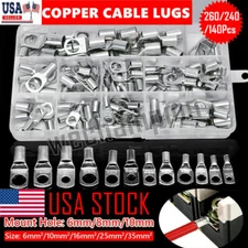 240Pcs 4WD Cable Lug Ring Battery Copper Tube Wire Connector Kits Crimp Terminal