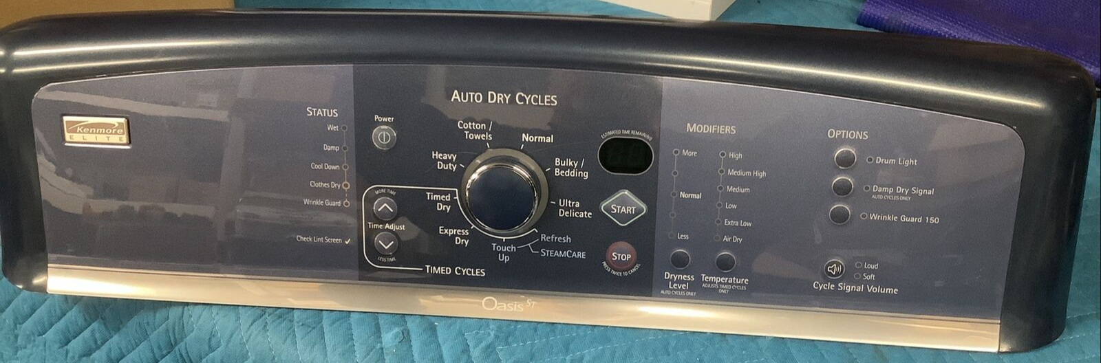 OEM Kenmore Elite Clothes Dryer Console Panel & User Interface