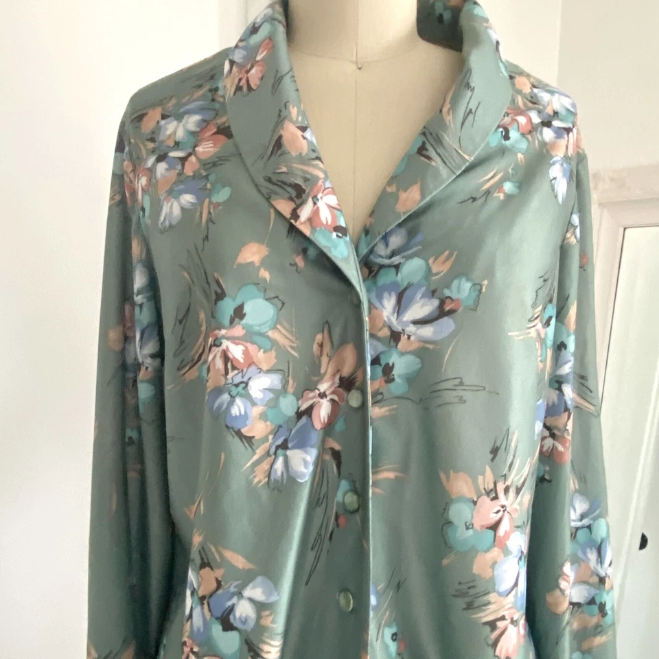 Vintage 70s Green Floral Peasant Prairie Blouse Cottagecore Womens Size L - Image 2 of 4