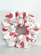 Scrunchies for all hair type Size Large White Red Heart Brand New Handmade