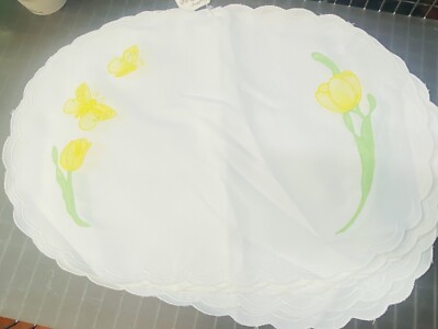 Mid Century Modern Linen Daffodil Butterfly Placemats 