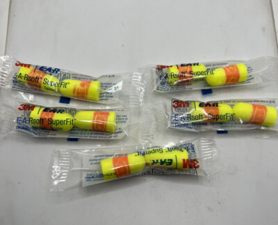 5 PAIRS OF 3M E-A-RSOFT SUPERFIT EAR EARPLUGS SOFT 33DB DECIBELS NOISE REDUCTION