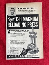 Vintage 1954 Print Ad C-H Die Company Magnum Reloading Press Ad