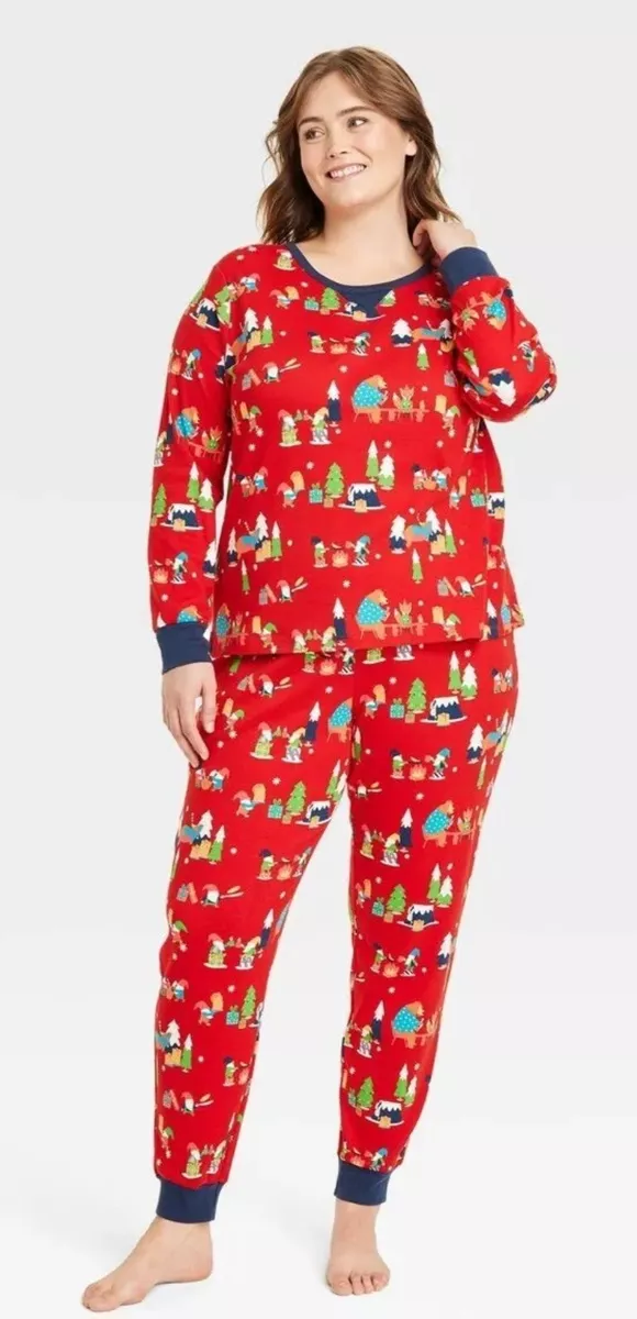 NWT Women s 2 piece pajamas set Christmas Holiday Gnomes 4X Red Long Sleeves