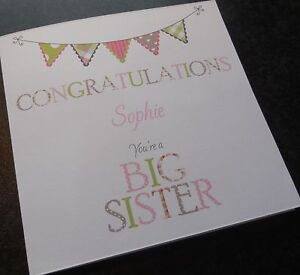 Handmade Personalised New Big Brother or Big Sister Card