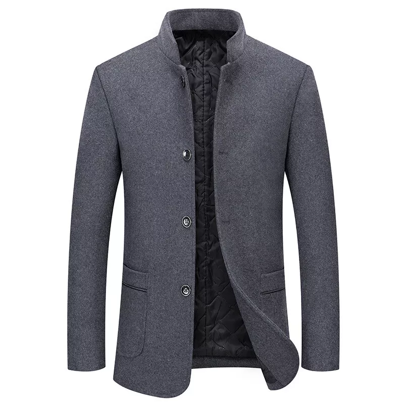 Mens stand collar shop wool coat