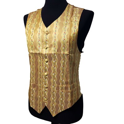 ALTEA MILANO ELEGANTE ÄRMELLOSE WESTE BAUCH SEIDE GOLD BLUMENMUSTER