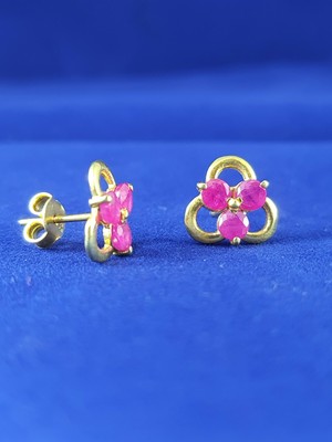 Round Red 2Ct Treated Ruby Gemstone Studs 925 Silver Wedding Jewelry For Her