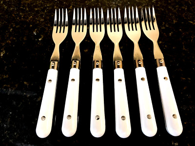 Mardi Gras Pattern Set Of 6 Dinner Forks 7 3/4'' White Handle Stainless Taiwan 