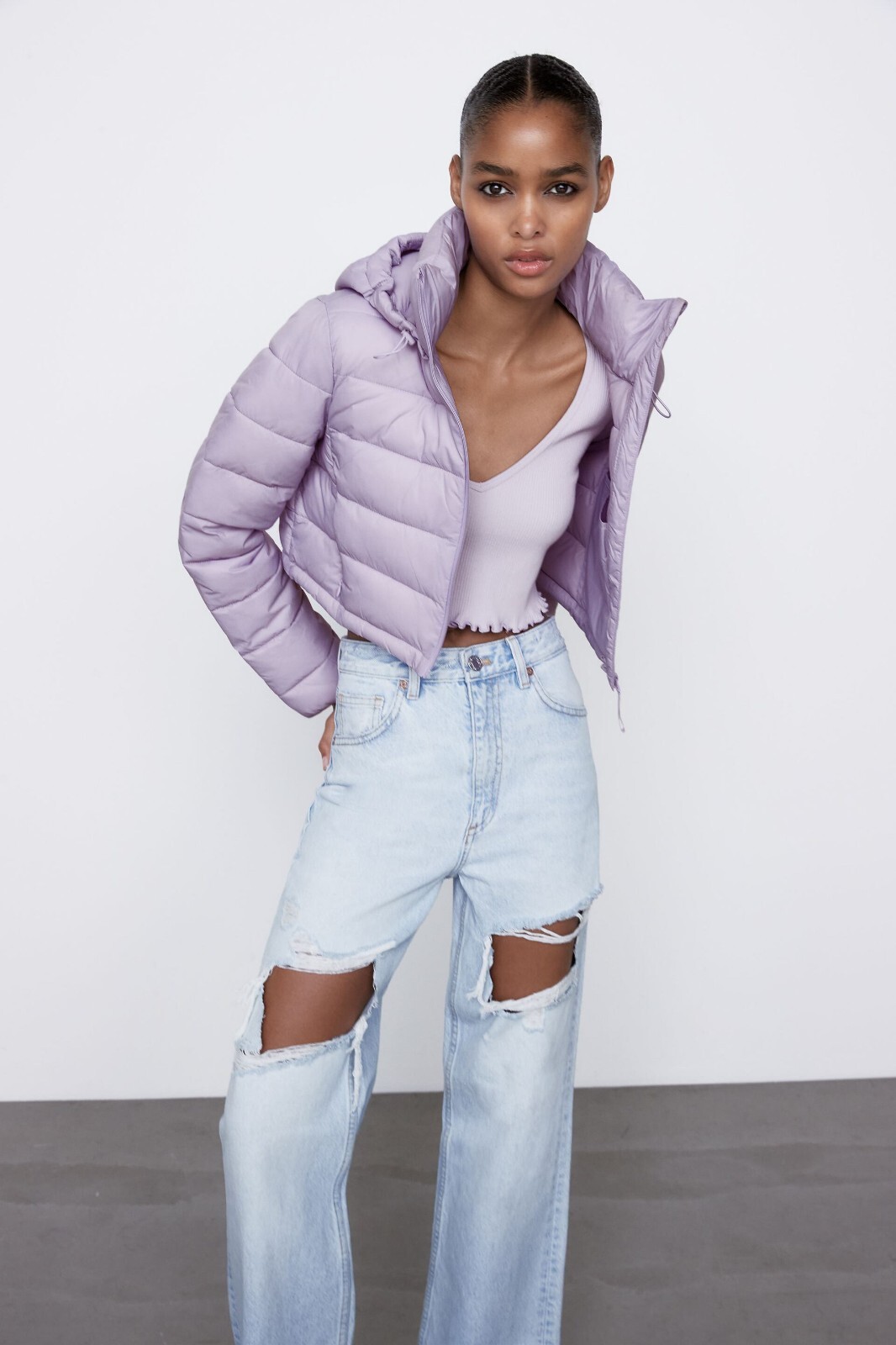 zara purple puffer jacket