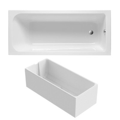 Badewanne Acryl weiß (SET) inklusive Wannenträger und Ablaufgarnitur verchromt