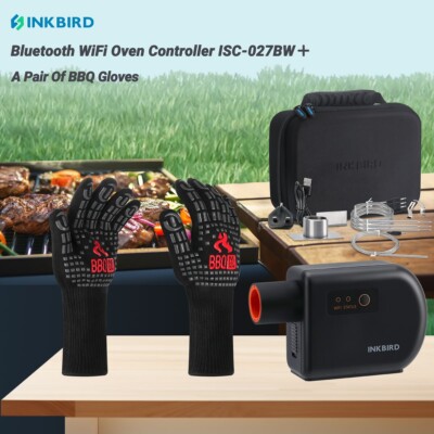 INKBIRD WiFi Bluetooth Grillgebläse ISC-027BW C/F + Grillhandschuhe Extrem 800°C
