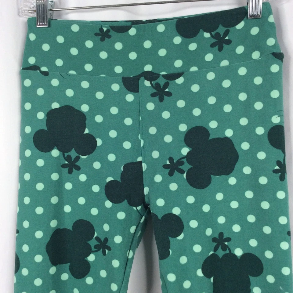 LulaRoe Women's Disney Minnie Mouse Leggings OS Green Polka Dots - Image 3 of 4