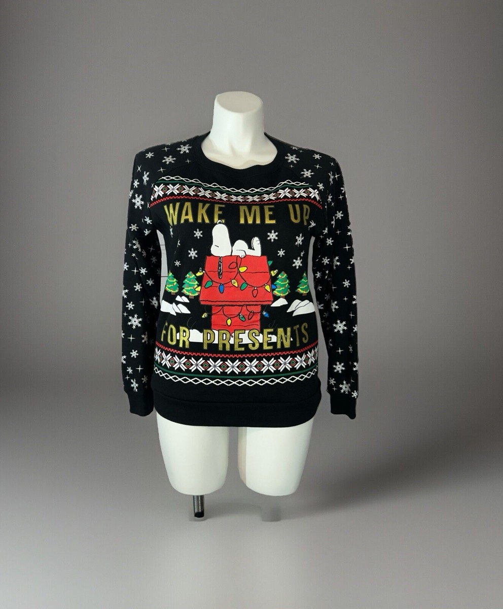 Peanuts Snoopy Christmas SweatShirt Wake Me Up For Presents Size Large 11-13