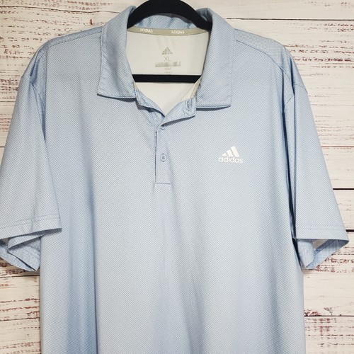 Adidas Polo Shirt Mens XL Baby Blue Polka Dot All Over Performance Golf Y10 - Picture 2 of 9