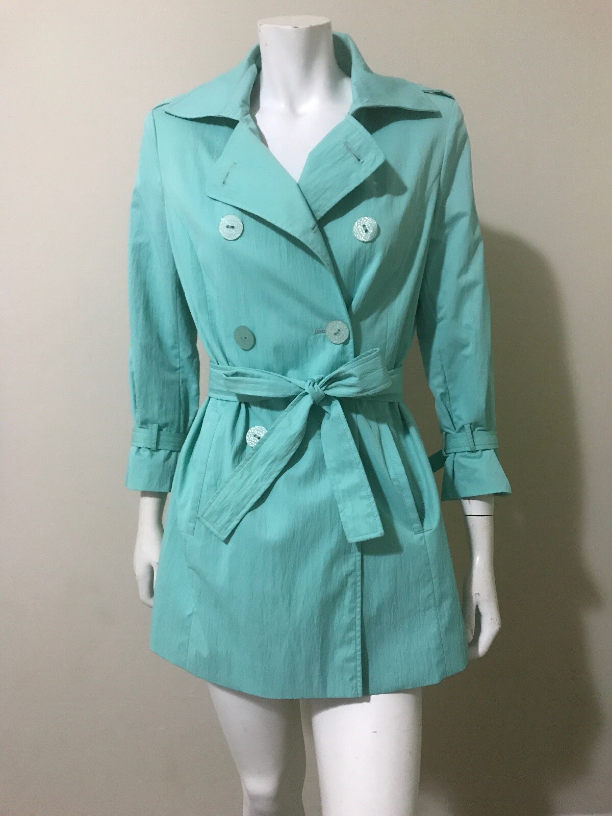 Turquoise Blue Trench Coat Jacket Size 