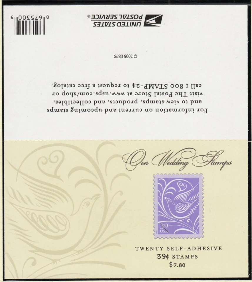 2006 Love & Dove Sc 3998a 39c booklet pane of 20 plate number P1 - Image 2 of 2