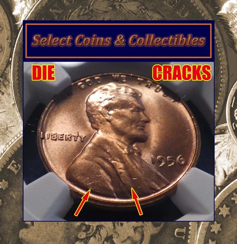 1956-P Lincoln Wheat Cent NGC MS 64 RD "BIG RED" Die Crack/Chip Error! #2020