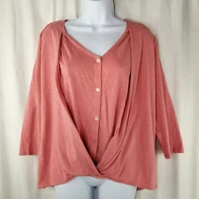 J. Jill Pure Jill Pink Cross Front Top Size M Layered V-Neck 3/4 Sleeve Womens