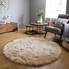 Light Brown Round Area Rugs 5ft Faux Fur Fuzzy Rugs for 5' Round Beige