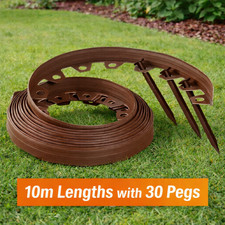 Garden Lawn & Bed Edging 10m – Flexible Border Strip + 30Pegs, Forest Brown 40mm