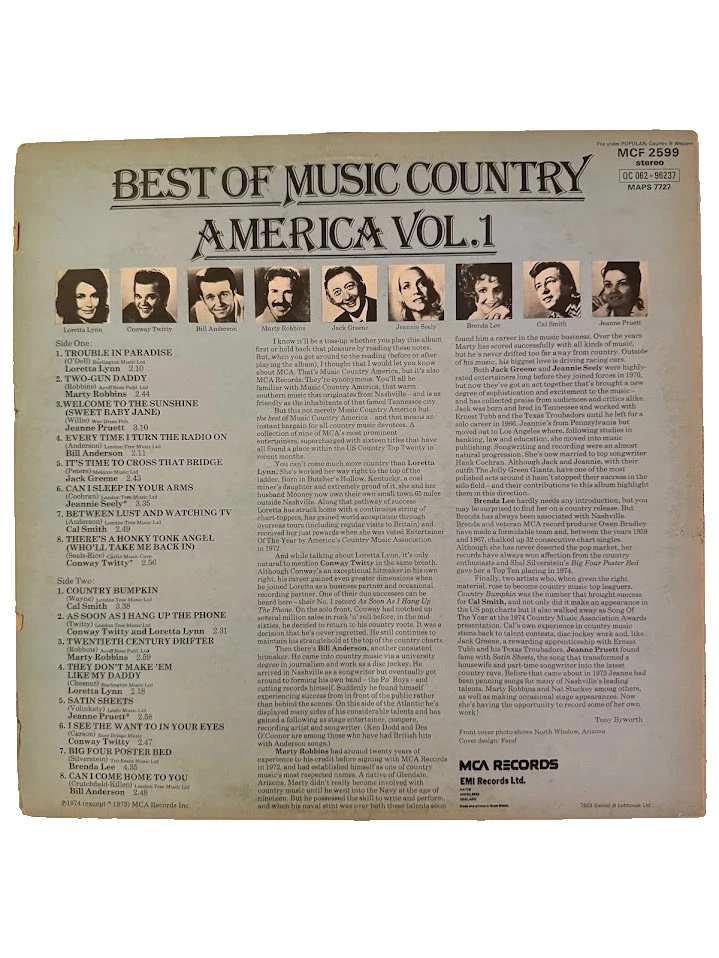 Best Of Music Country America Vol. 1 LP 1973 MCA Records MCF 2599 Country Vinyl - Image 2 of 3