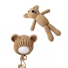 1 Newborn Baby Bear Hat Set Girl Boy Photography Prop Photo Crochet Knit Costume